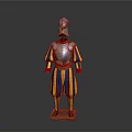 Swiss Guard Uniform With Metallic Armor And Striped Tunic On Display Stand
