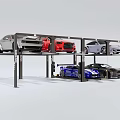 Multi Level Stacked Public Parking Facility With Cars On Upper And Lower Levels