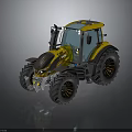 Modern Yellow Tractor With Large Wheels Transparent Cabin And Black Rims