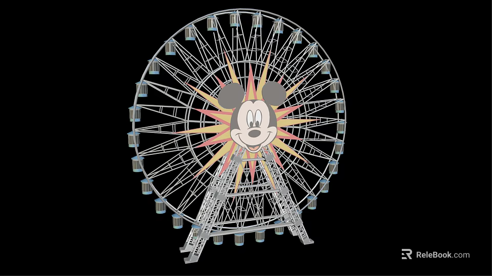 Ferris Wheel Amusement Ride Featuring Mickey Mouse Head And Radiant Lights 3d model