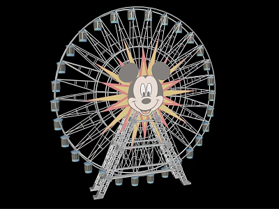 Ferris Wheel Amusement Ride Featuring Mickey Mouse Head And Radiant Lights 3d model