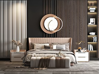 Modern Background Double Bed Fabric Double Bed 3d model
