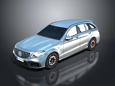 Silver Modern Station Wagon With Black Roof Sporty Rims And Front Grille Design 3d model