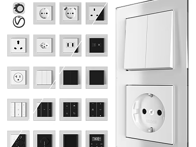Modern Electrical Power Sockets And Switch Panels With Sleek White Black Design 3d model