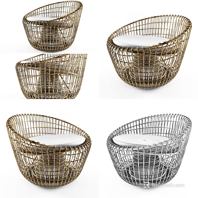 Stylish Rattan Single Sofa Chair With Comfortable Cushion And Modern Design 3d model 