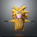 Angry Spiky Yellow Cartoon Creature With Outstretched Arms And Pink Tongue