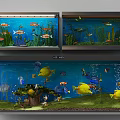 Multi Level Fish Tank Display With Colorful Tropical Fish Aquatic Plants And Decorations