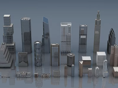 Diverse Modern Office Buildings with Various Designs and Heights in Urban Skyline 3d model