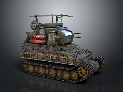 Armored Military Weapon Tank Featuring Tracks Cannons Antennas And Fuel Tanks 3d model