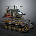 Armored Military Weapon Tank Featuring Tracks Cannons Antennas And Fuel Tanks