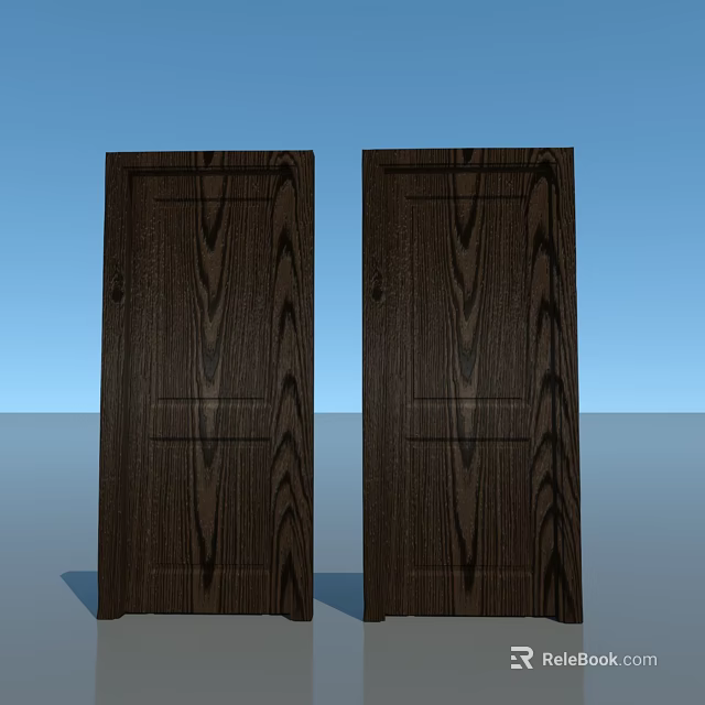 Classic Dark Brown Wooden Hinged Doors With Natural Wood Grain Texture 3d model 