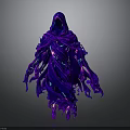 Mystical Purple Cloaked Figure With Flowing Glowing Ripples And Hooded Silhouette