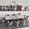 Modern Dining Table Set With Woven Chairs And Neutral Color Design Elements 3d model