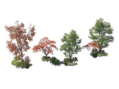 Diverse Landscape Trees and Shrubs with Colorful Foliage for Garden Design and Outdoor Decoration 3d model