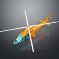 Orange and Blue Helicopter Model with White Propellers on Dark Background 3d model