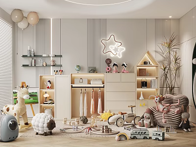 Modern Kids Bedroom Interior Design With Toys And Star Decoration 3d model
