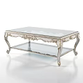 Classic European Style Coffee Table With Carved Details Glass Top And Lower Shelf