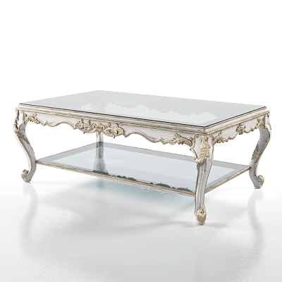 Classic European Style Coffee Table With Carved Details Glass Top And Lower Shelf 3d model