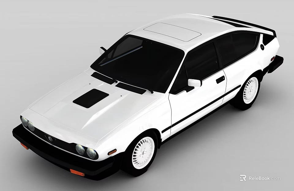 White Retro Sports Car 3D Model Featuring Black Roof And White Wheels 3d model 