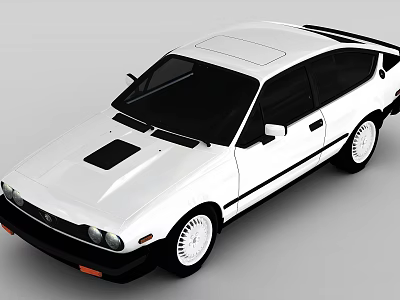 White Retro Sports Car 3D Model Featuring Black Roof And White Wheels 3d model