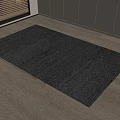 Dark Gray Striped Square Rug Placed on Light Wooden Floor with Window Blinds and Walls