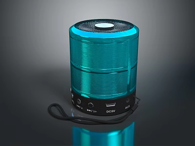 Portable Bluetooth Speaker with Blue Cylindrical Design LED Light Function Control Buttons and Hanging Rope 3d model