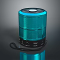 Portable Bluetooth Speaker with Blue Cylindrical Design LED Light Function Control Buttons and Hanging Rope