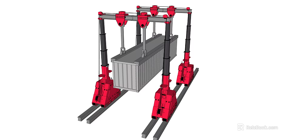 Industrial Container Handling Equipment With Red Mechanical Arms And Lifting Structure 3d model 