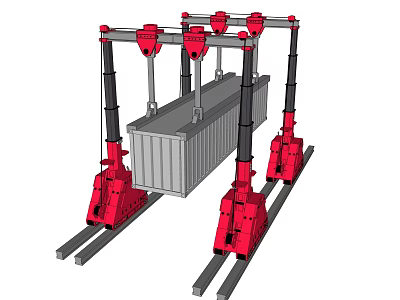 Industrial Container Handling Equipment With Red Mechanical Arms And Lifting Structure 3d model