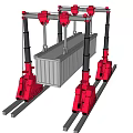 Industrial Container Handling Equipment With Red Mechanical Arms And Lifting Structure