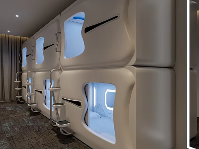 White Medical Isolation Pods With Windows And Doors Neatly Arranged In Row 3d model