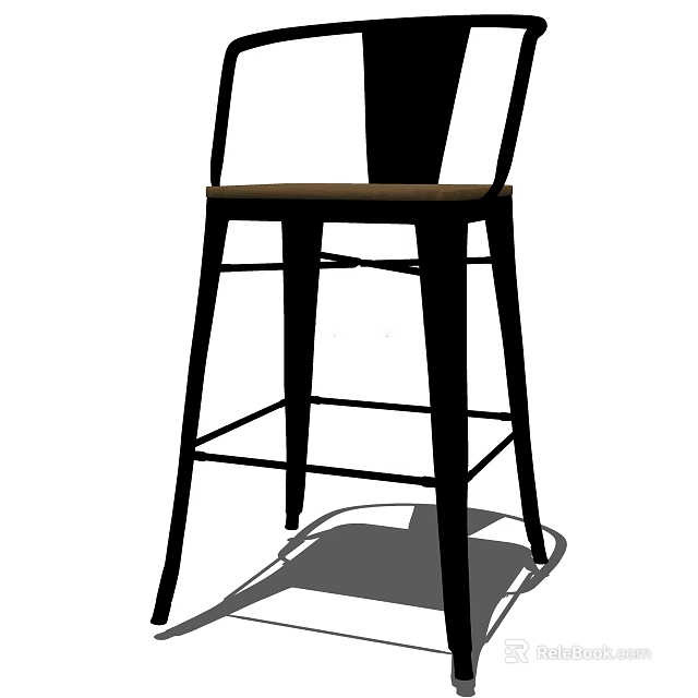 Sleek Modern Bar Stool Featuring Metal Frame Dark Seat And Footrest 3d model 