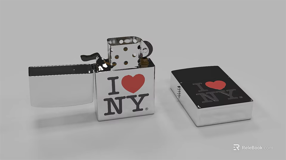 Stylish Silver Black I Love NY Metal Lighter With Matching Case Daily Use 3d model 