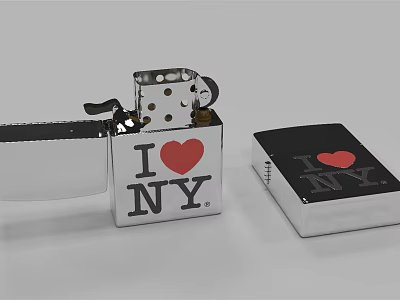 Stylish Silver Black I Love NY Metal Lighter With Matching Case Daily Use 3d model