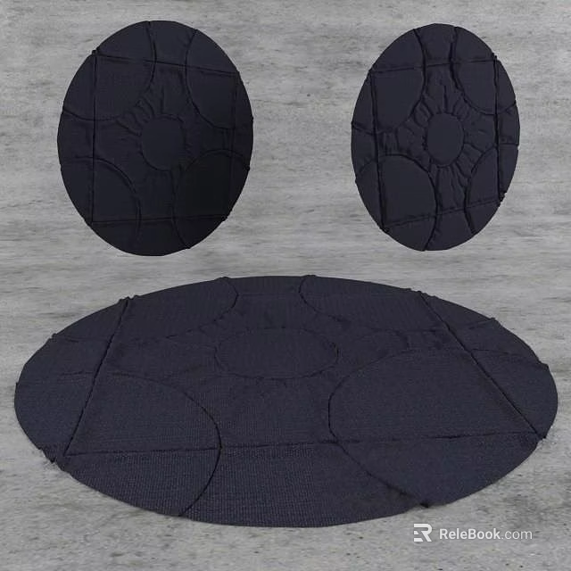 Black Round Carpets with Intricate Patterns for Home Decor Set of Three 3d model 