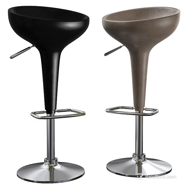 Modern Bar Stools with Black and Brown Design and Adjustable Metal Base 3d model 