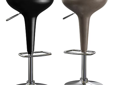 Modern Bar Stools with Black and Brown Design and Adjustable Metal Base 3d model
