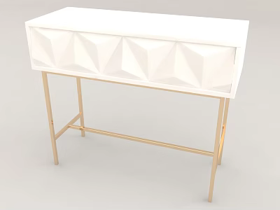 Modern White Desk With Geometric Pattern Drawer And Gold Metal Legs 3d model