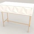 Modern White Desk With Geometric Pattern Drawer And Gold Metal Legs