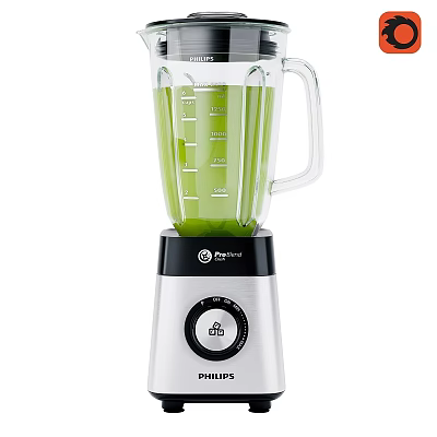 Philips Blender With Transparent Jar Filled With Green Liquid And Modern Control Panel 3d model