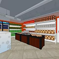 Supermarket Grocery Store Interior With Milk Cartons Fresh Fruits Vegetables And Refrigerated Displays