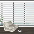 Modern Window Blinds Interior With Beige Sofa Green Plant And Wooden Floor