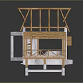 Traditional Architecture With Exposed Wooden Trusses Sloped Roof White Stone Base And Extended Terrace