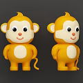 Two Yellow Monkey Dolls With Front And Side Views On Gray Background