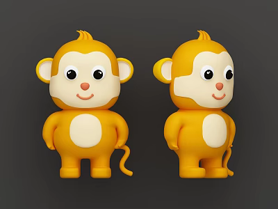 Two Yellow Monkey Dolls With Front And Side Views On Gray Background 3d model