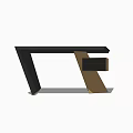 Modern Sleek Desk With Black Tabletop And Geometric Brown Base Design 3d model