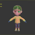 Cartoon Girl With Brown Hair Red Headband Red Plaid Shirt Blue Pants Pink Shoes