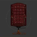 Red Tufted Armchair With Orange Swivel Base And Elegant Button Details