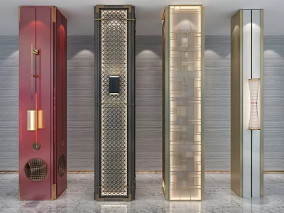 Modern Interior Decorative Columns Featuring Various Design Styles And Lighting Elements 3d model