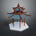 Chinese Traditional Pavilion With Multi Tiered Blue Roof Red Brown Eaves And White Hexagonal Base